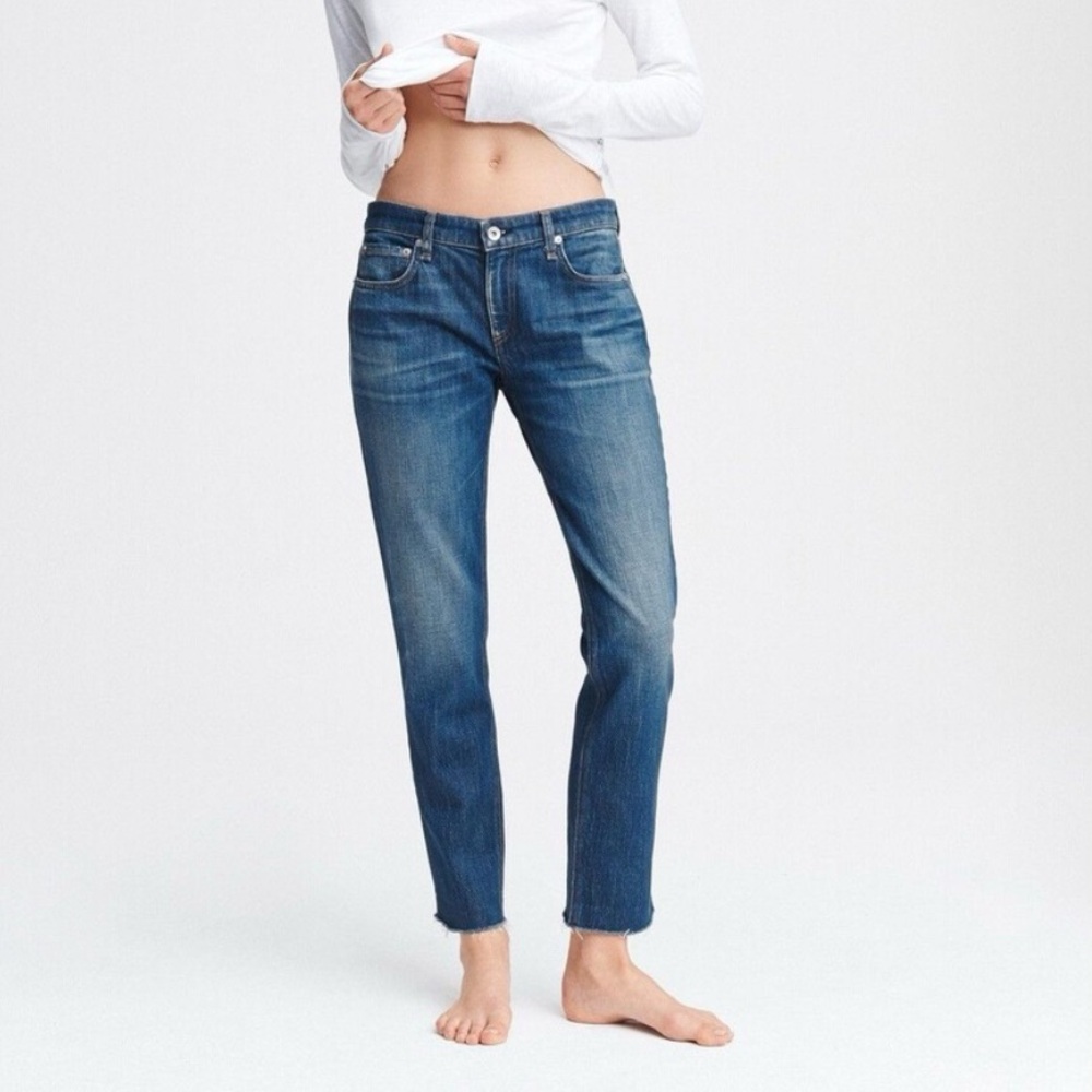 Rag & Bone Dre Low Rise Slim Boyfriend Jeans in Mariposa Wash Distressed Hem